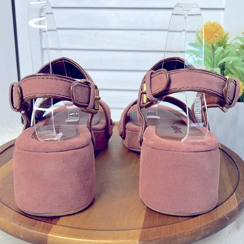 SEE BY CHLOE' l Pink Suede Galy Sandals Chunky Platform Summer Brass Hardware 39 - Picture 8 of 13